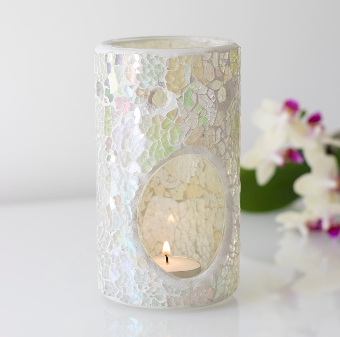 Tall Iridescent White Crackle Wax Melter