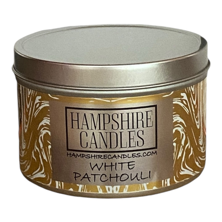 White Patchouli Scented Tin Candle